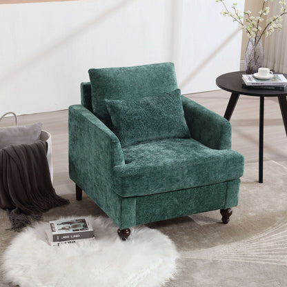 Modern mid-century wood-frame armchair in teal velvet with tufted back cushions and dark legs on Tampa Home & Garden Store