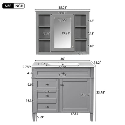 Bathroom vanity with mirror cabinet gray finish, single sink, 2 softclose doors and 4 drawers on Tampa Home & Garden Store