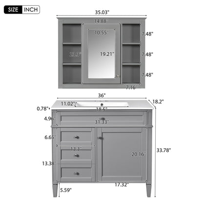 Bathroom vanity with mirror cabinet and single sink, gray finish, soft-close doors on Tampa Home & Garden Store