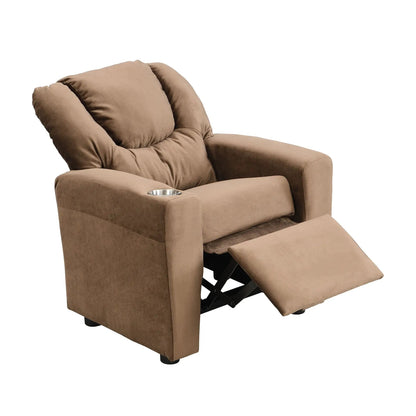 Kids recliner chair tan fabric with cup holder and footrest by Unique Piece Furniture on Tampa Home & Garden Store