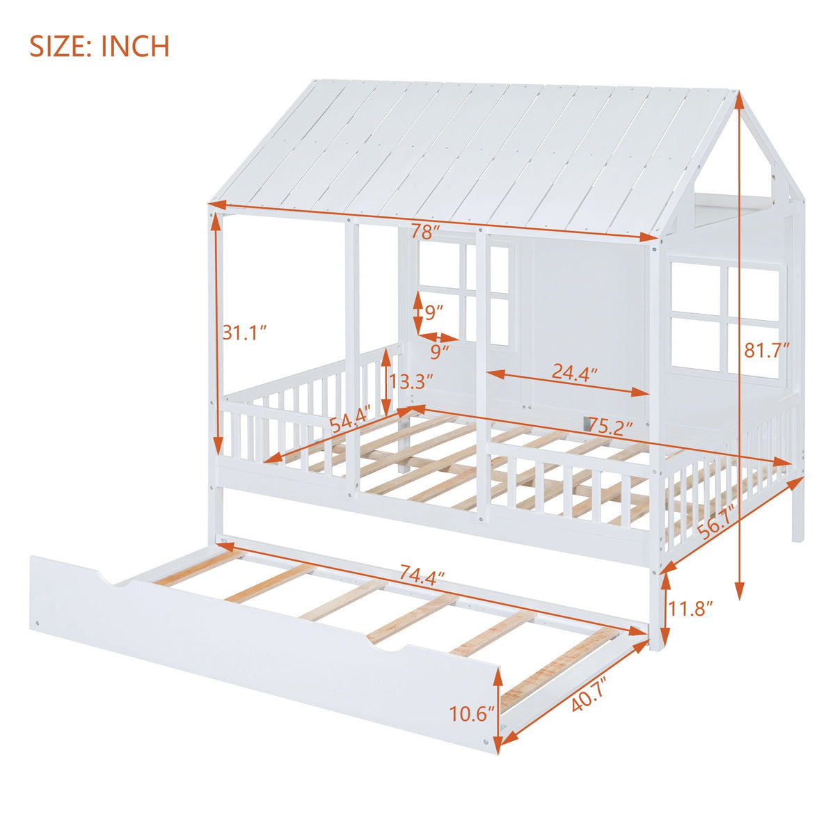 Kids House Bed With Twin Trundle and Daybed