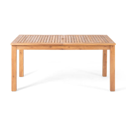 Outdoor acacia dining table with slatted top from a 7-piece rustic set by HouseOfZazla on Tampa Home & Garden Store