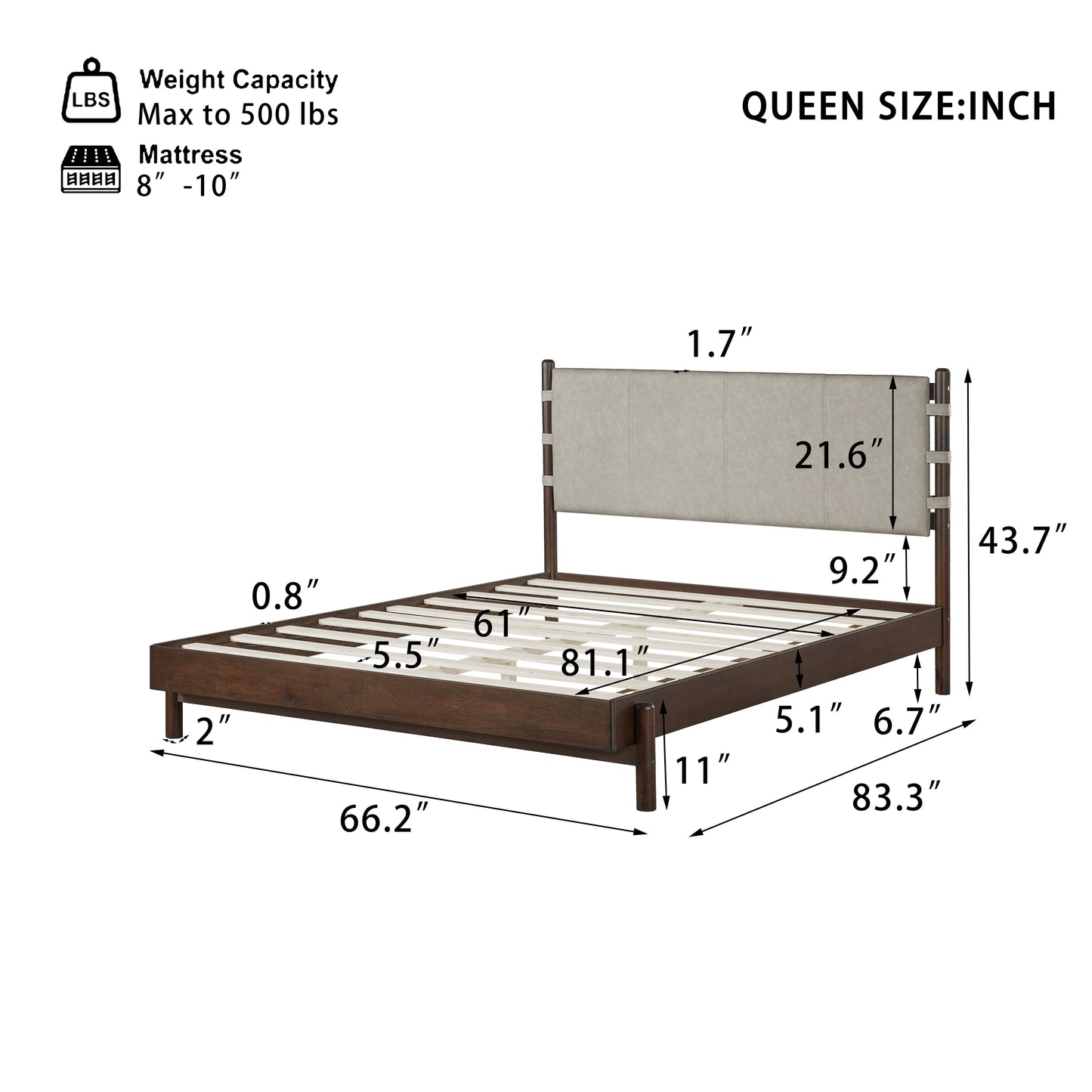 Modern Queen Bed Frame and Two Nightstands
