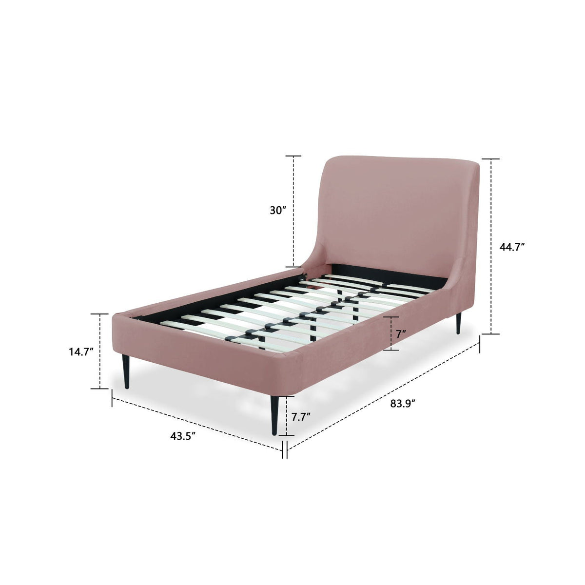 Heather Upholstered Bed with curved headboard in dusty rose fabric by HouseOfZazla on Tampa Home & Garden Store