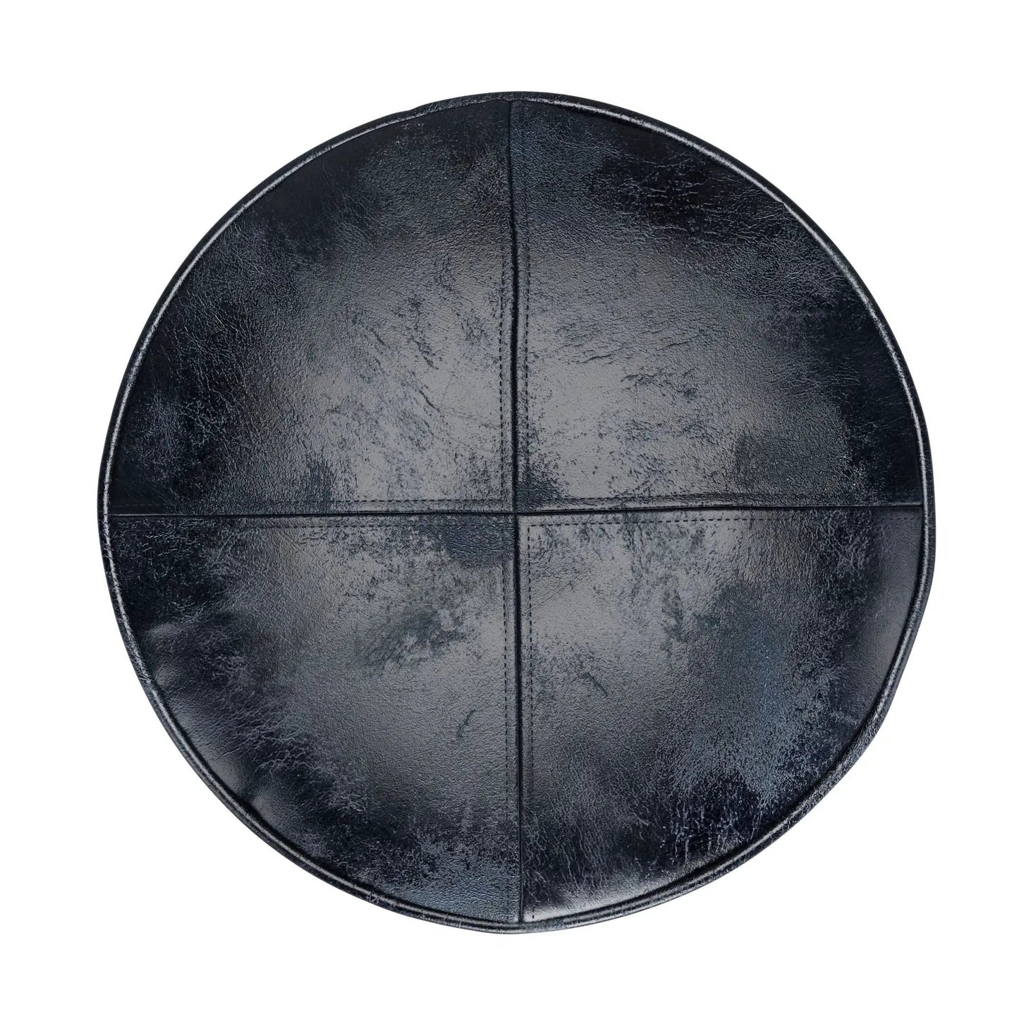 Connor - Handcrafted Round Pouf, black leather, accent seating on Tampa Home & Garden Store