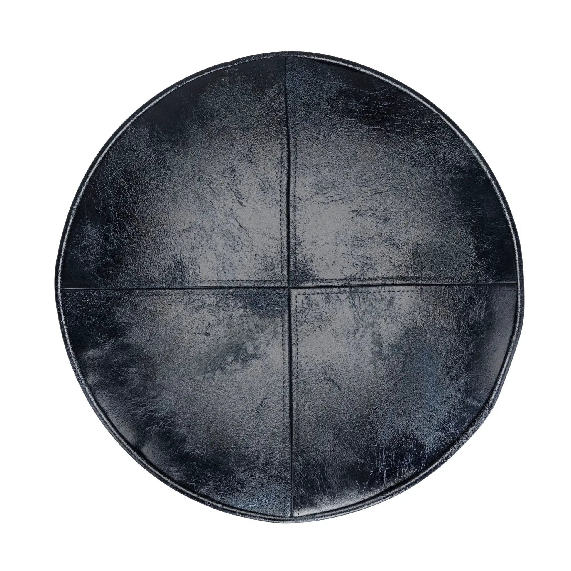 Connor - Handcrafted Round Pouf, black leather, accent seating on Tampa Home & Garden Store