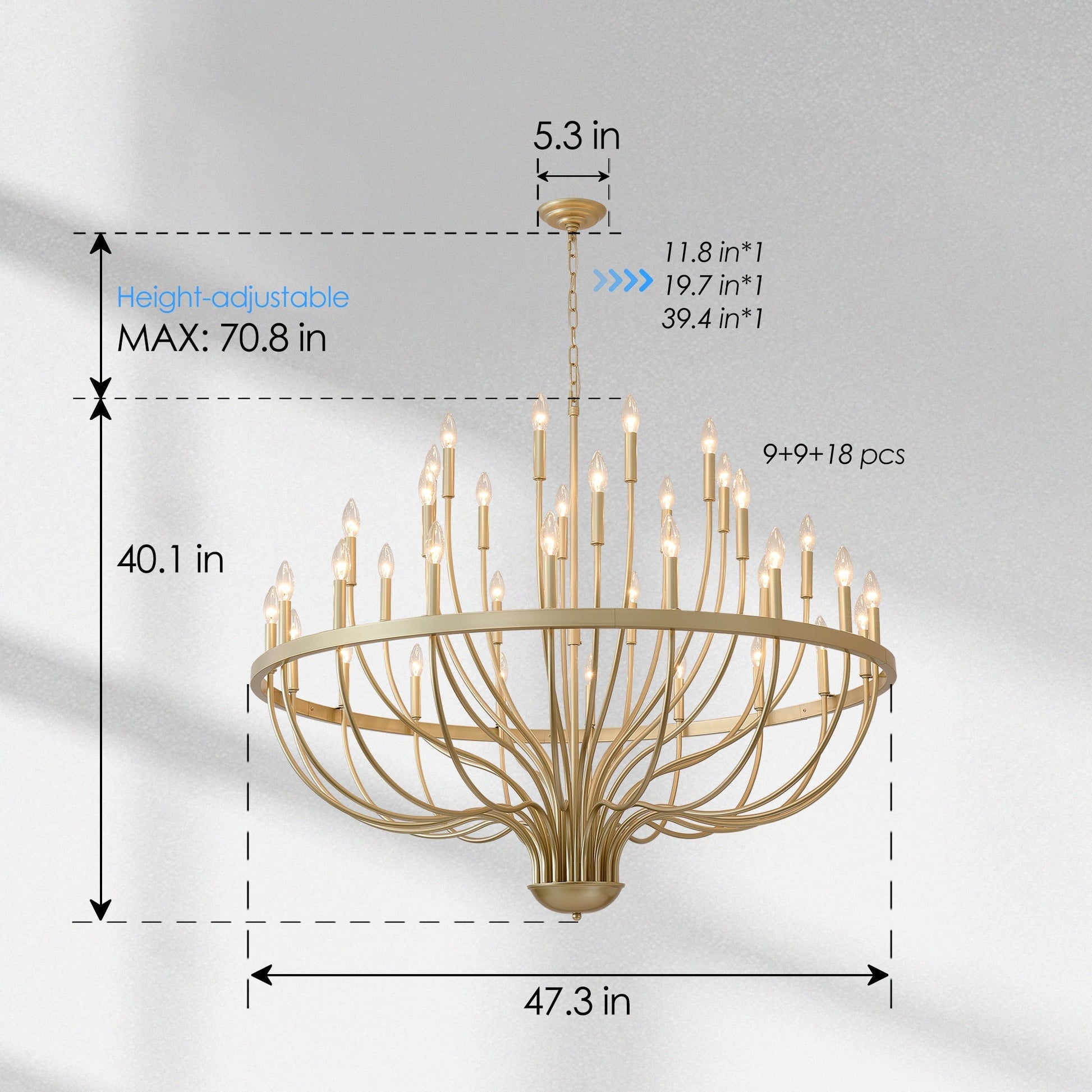36-light gold industrial iron candle chandelier by HouseOfZazla, ornate candle-arms on Tampa Home & Garden Store