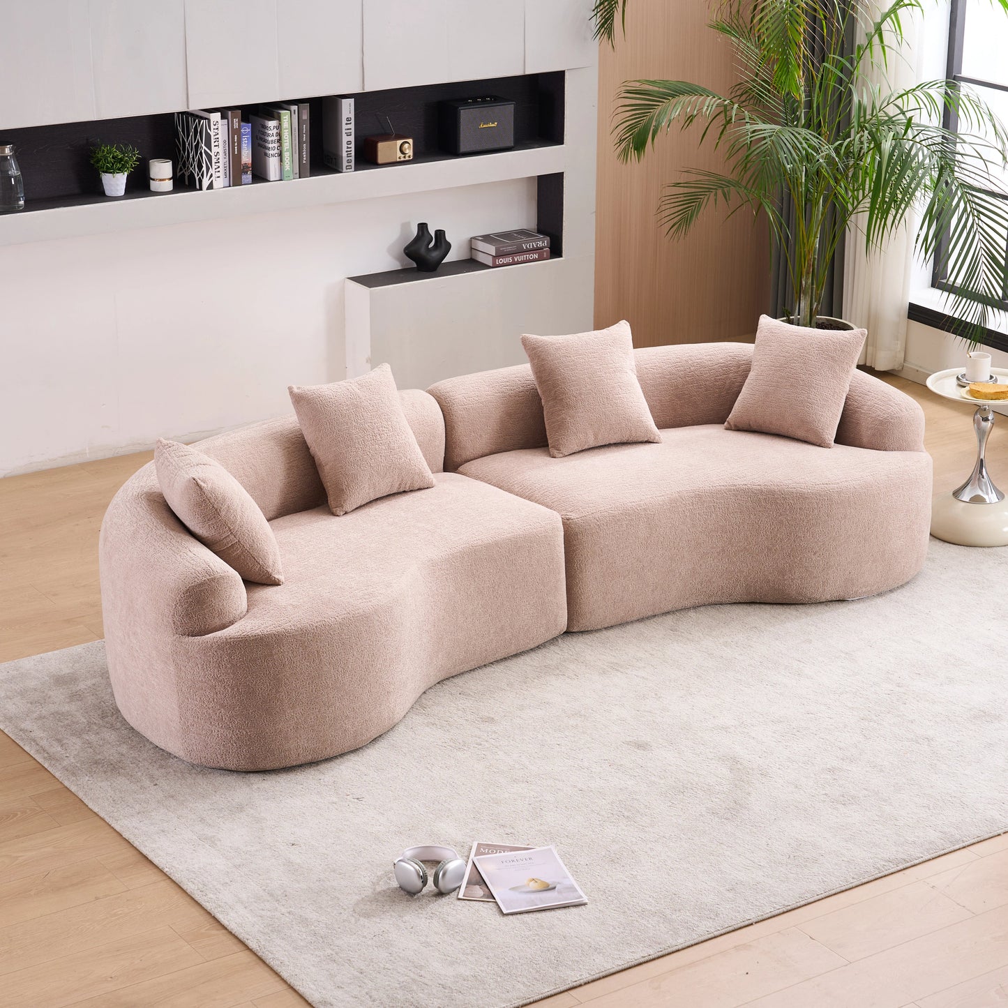 HouseOfZazla LY-025 modular sleeper sectional, 4-seater in wood-grain rose chenille fabric on Tampa Home & Garden Store