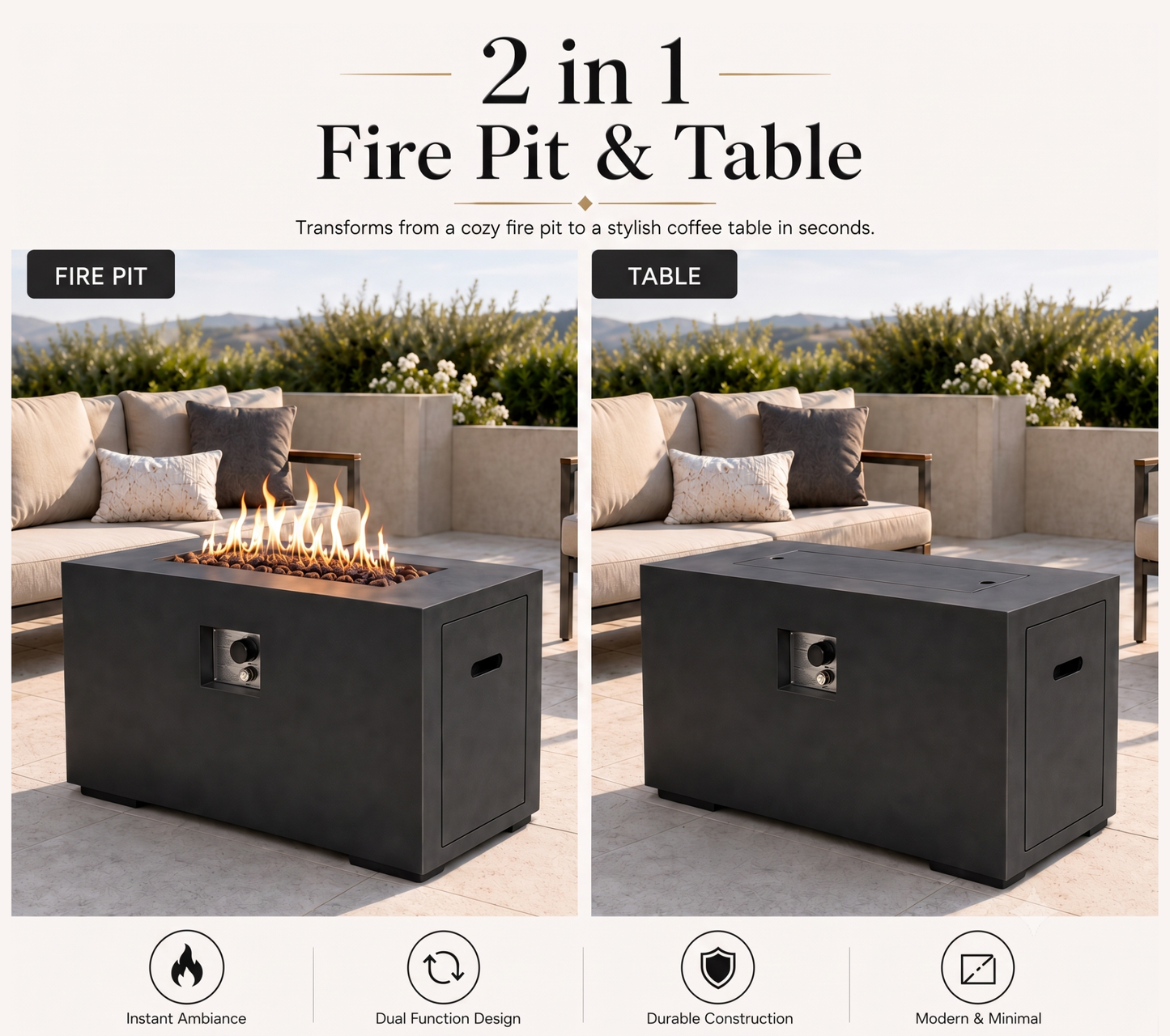 42 Inch Outdoor Fire Pit Table and Concrete Base