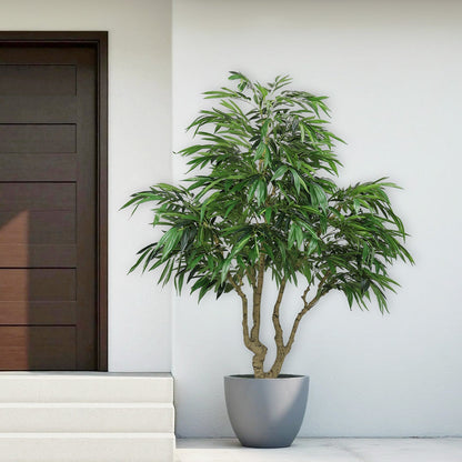 7FT Artificial Willow Tree indoor faux greenery, green leaves on multiple stems in gray pot on Tampa Home & Garden Store