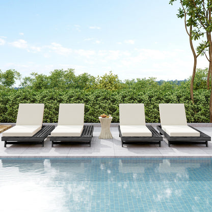 Acacia wood outdoor chaise lounger with beige cushion, poolside sunlounger set (6) by HouseOfZazla on Tampa Home & Garden Store