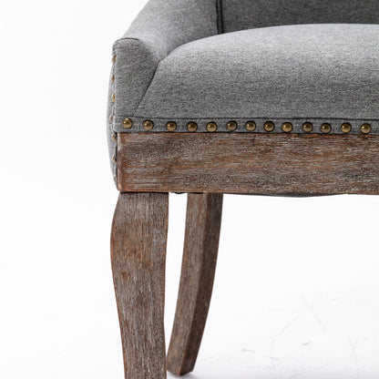 Ultra Side Dining Chair Nail Head set of 2, gray fabric with wood legs and brass studs on Tampa Home & Garden Store