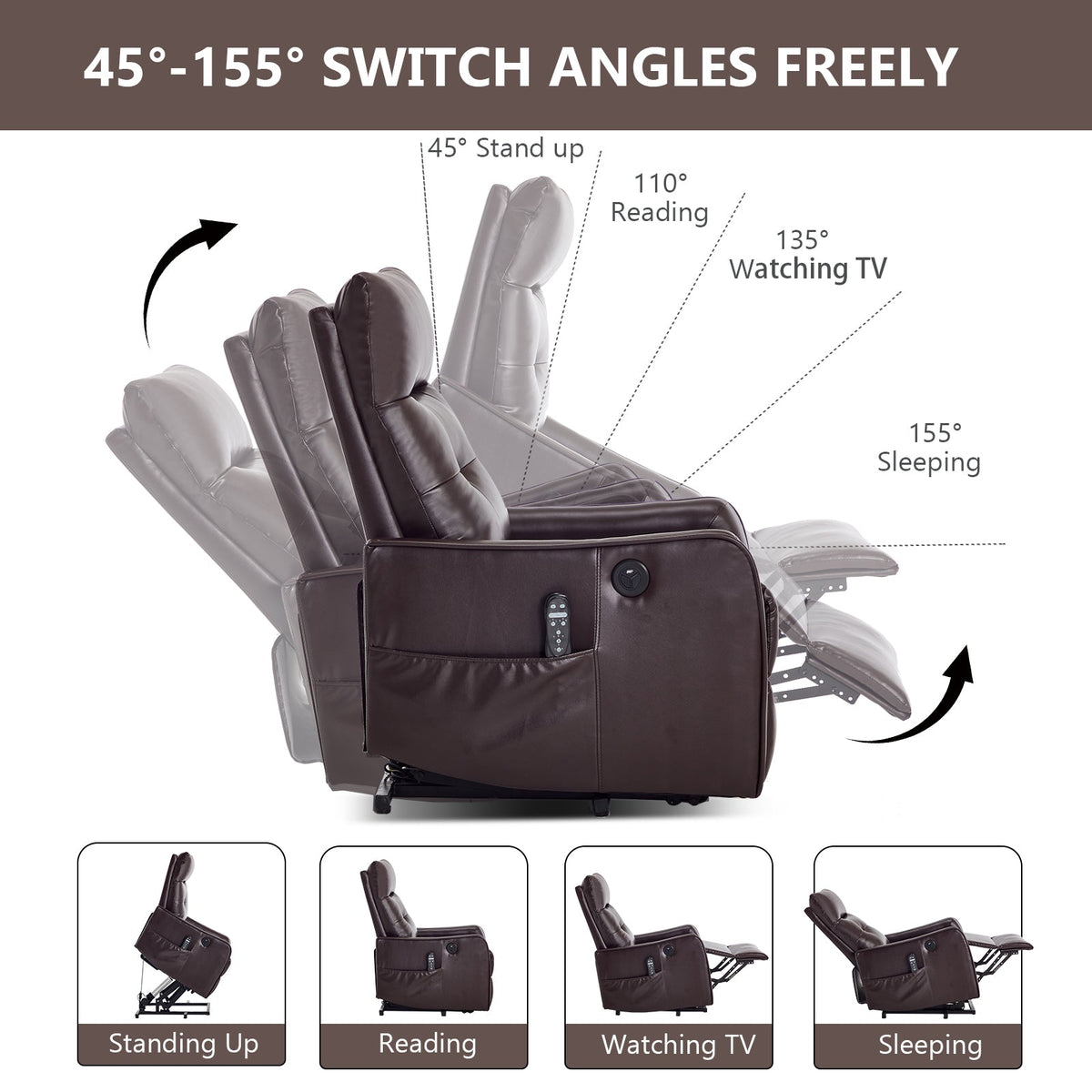 Brown PU single motor lift recliner chair with massage and heat by HouseOfZazla on Tampa Home & Garden Store