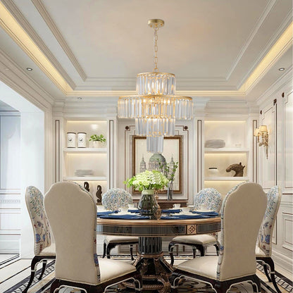 20' Modern Crystal Chandelier with Gold Finish featuring tiered crystal prisms on Tampa Home & Garden Store