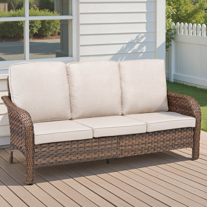 70.9in PE wicker rattan furniture set with beige cushions brown woven frame HouseOfZazla on Tampa Home & Garden Store