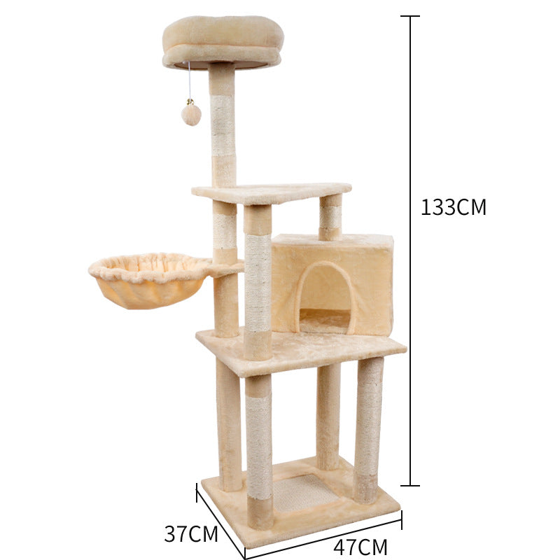 Multi-layer Jumping Platform Wooden Cat Toy Chamfer beige cat tree with cubby tunnel and hanging ball on Tampa Home & Garden Store