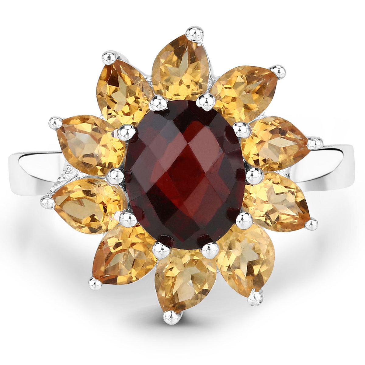 5.50ct garnet centerpiece ring with citrine petal halo in .925 sterling silver by Bids.com on Tampa Home & Garden Store