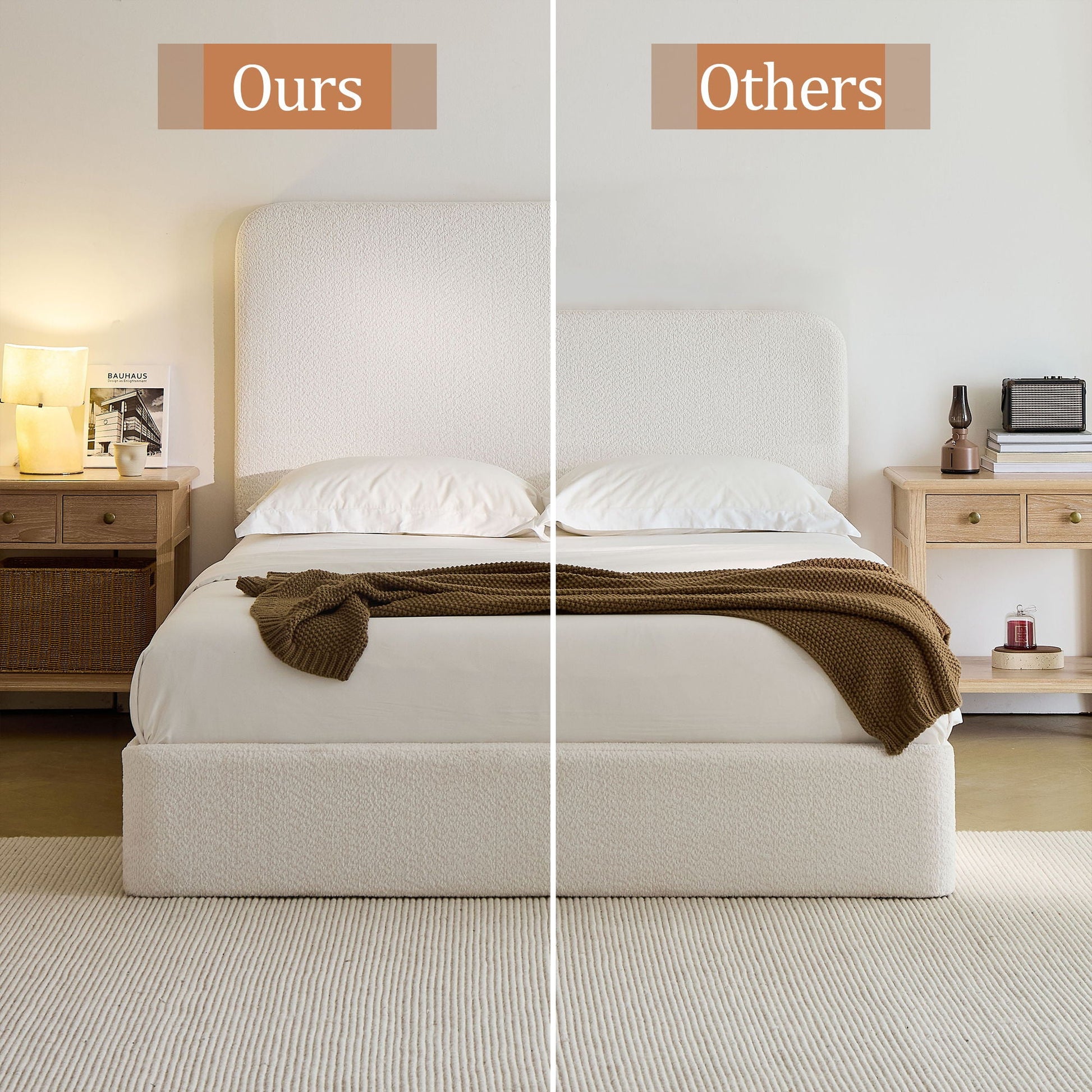 Canter tall headboard upholstered bed ivory fabric by HouseOfZazla on Tampa Home & Garden Store