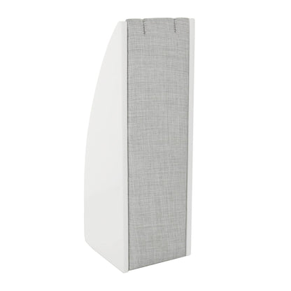 Single necklace display stand with white angled sides and gray linen center by Lauren G Adams on Tampa Home & Garden Store