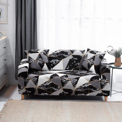 Sofa Cover Elastic All-inclusive Full Cover with black-gray geometric triangles and gold trim on Tampa Home & Garden Store