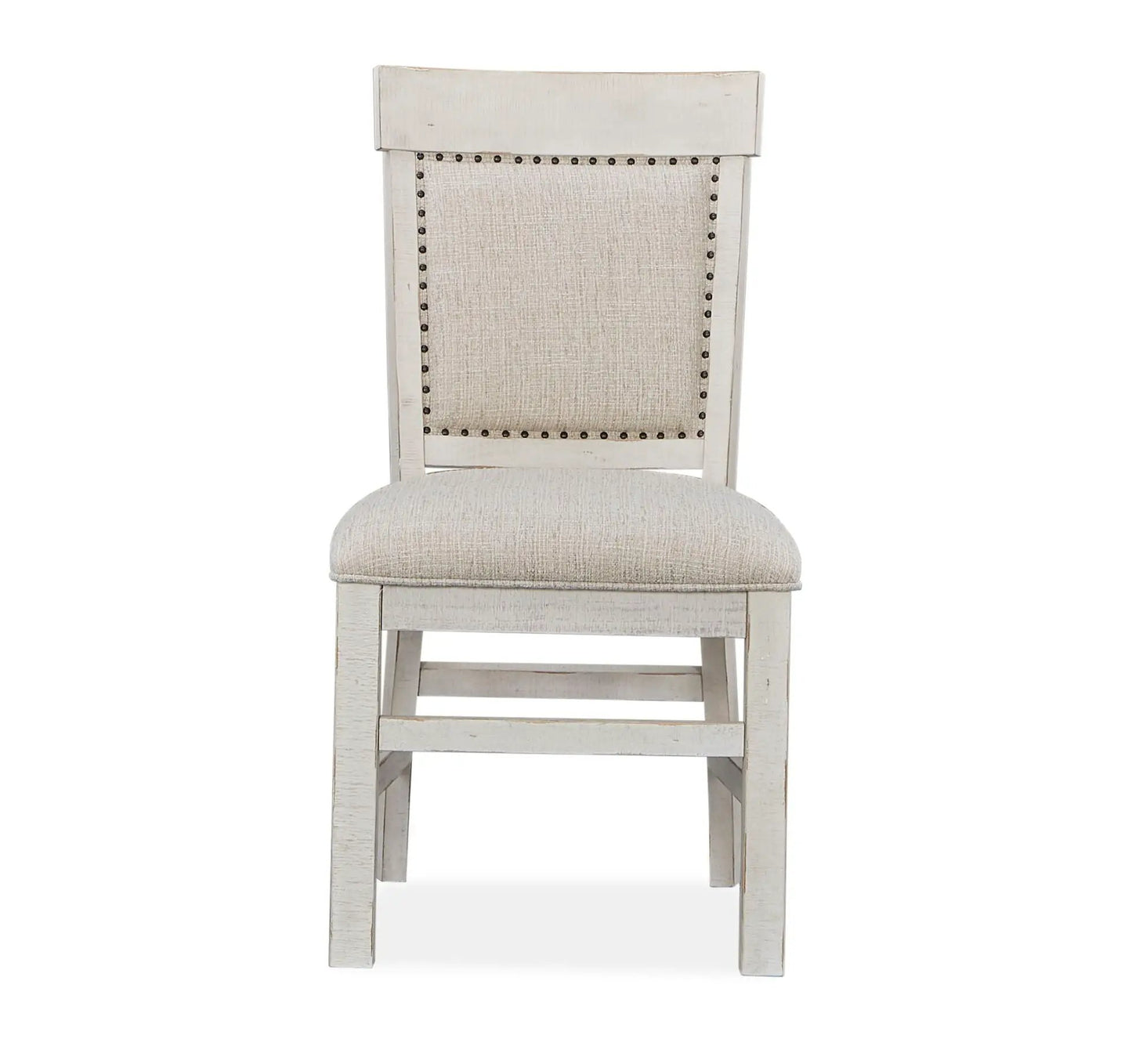 Bronwyn dining side chair with upholstered alabaster seat and back, nailhead trim on Tampa Home & Garden Store