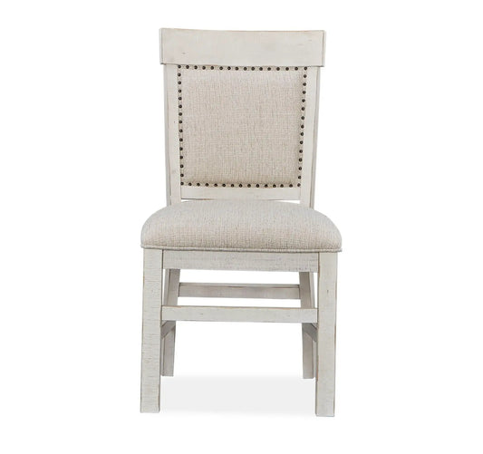 Bronwyn dining side chair with upholstered alabaster seat and back, nailhead trim on Tampa Home & Garden Store