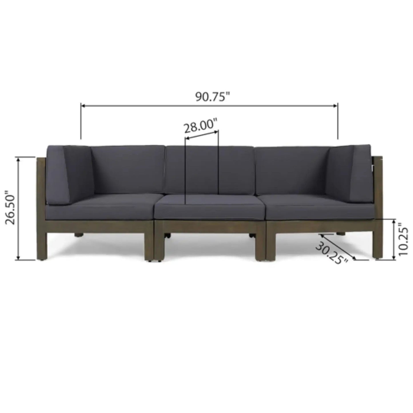 Oana 3 Piece Sofa Set by HouseOfZazla, dark gray water resistant cushions, sectional on Tampa Home & Garden Store