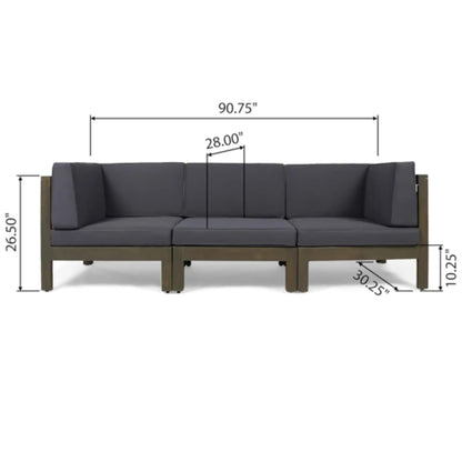 Oana 3 Piece Sofa Set by HouseOfZazla, dark gray water resistant cushions, sectional on Tampa Home & Garden Store