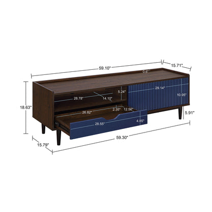 Fluted TV Stand with Sliding Door blue woodgrain cabinet by HouseOfZazla on Tampa Home & Garden Store