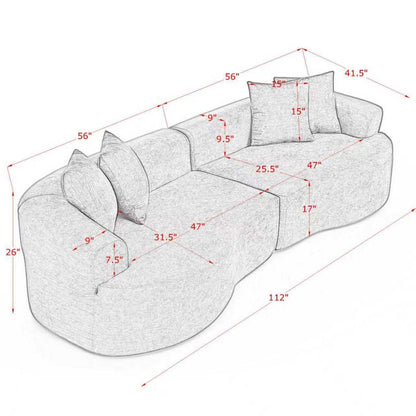 4 Seater Curved Cloud Sectional Sofa by HouseOfZazla in gray fabric and plush cushions on Tampa Home & Garden Store
