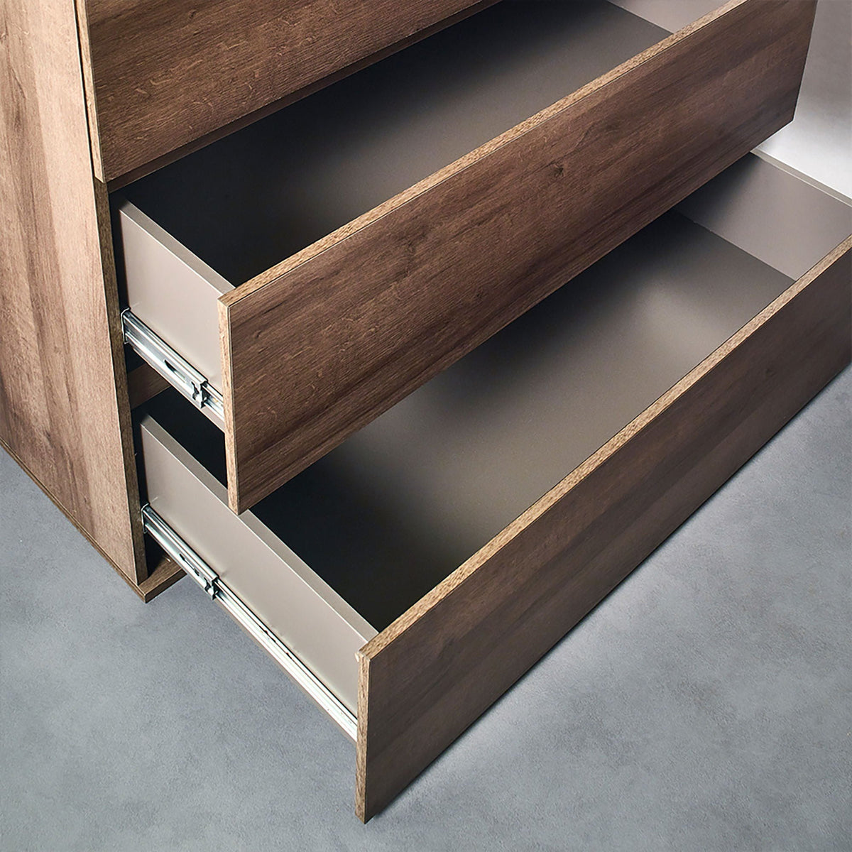 Contemporary wood chest with dark brown finish and soft-closing drawers on Tampa Home & Garden Store