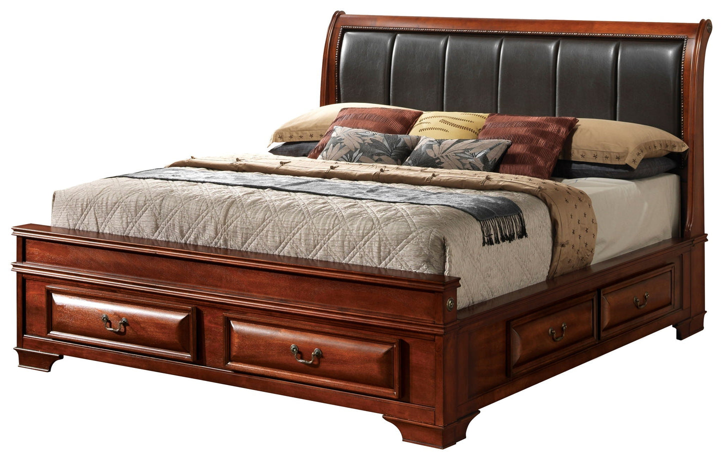 Lavita storage bed in cherry wood with black headboard and built-in drawers by HouseOfZazla on Tampa Home & Garden Store