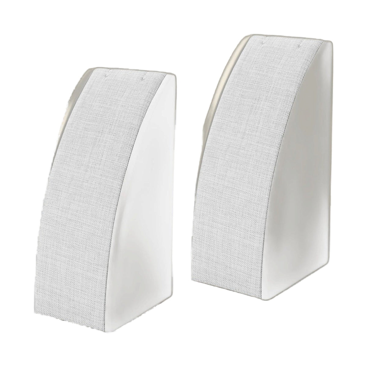 Two Lauren G Adams Single Necklace Displays, white stands with textured fabric fronts on Tampa Home & Garden Store