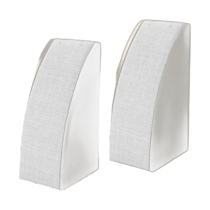 Two Lauren G Adams Single Necklace Displays, white stands with textured fabric fronts on Tampa Home & Garden Store