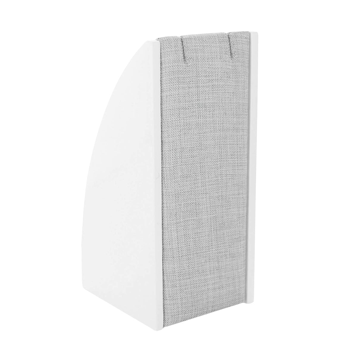 Single Necklace Display white curved stand with grey fabric panel for jewelry organization on Tampa Home & Garden Store
