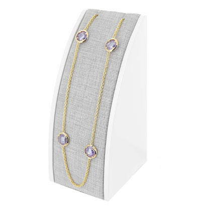 Single Necklace Display Lauren G Adams gold chains with gemstone bezels on gray stand on Tampa Home & Garden Store