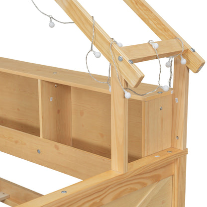 House style platform bed with LED lights, storage shelves and drawers, wood by HouseOfZazla on Tampa Home & Garden Store