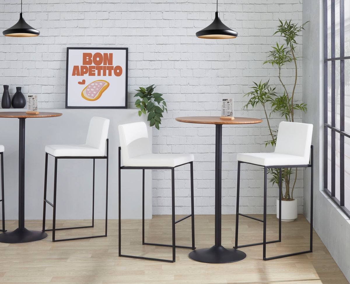 High-back contemporary barstool set in white with black metal frames, 4 stools on Tampa Home & Garden Store