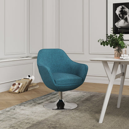 Caisson Swivel Lounge Chair in teal fabric with chrome pedestal base on Tampa Home & Garden Store