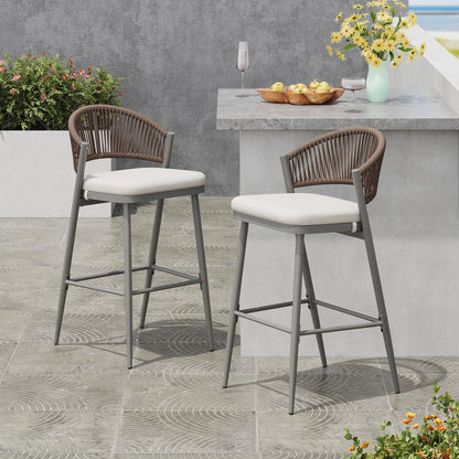 Outdoor Bar Stools With Scallop Cushion And Frame