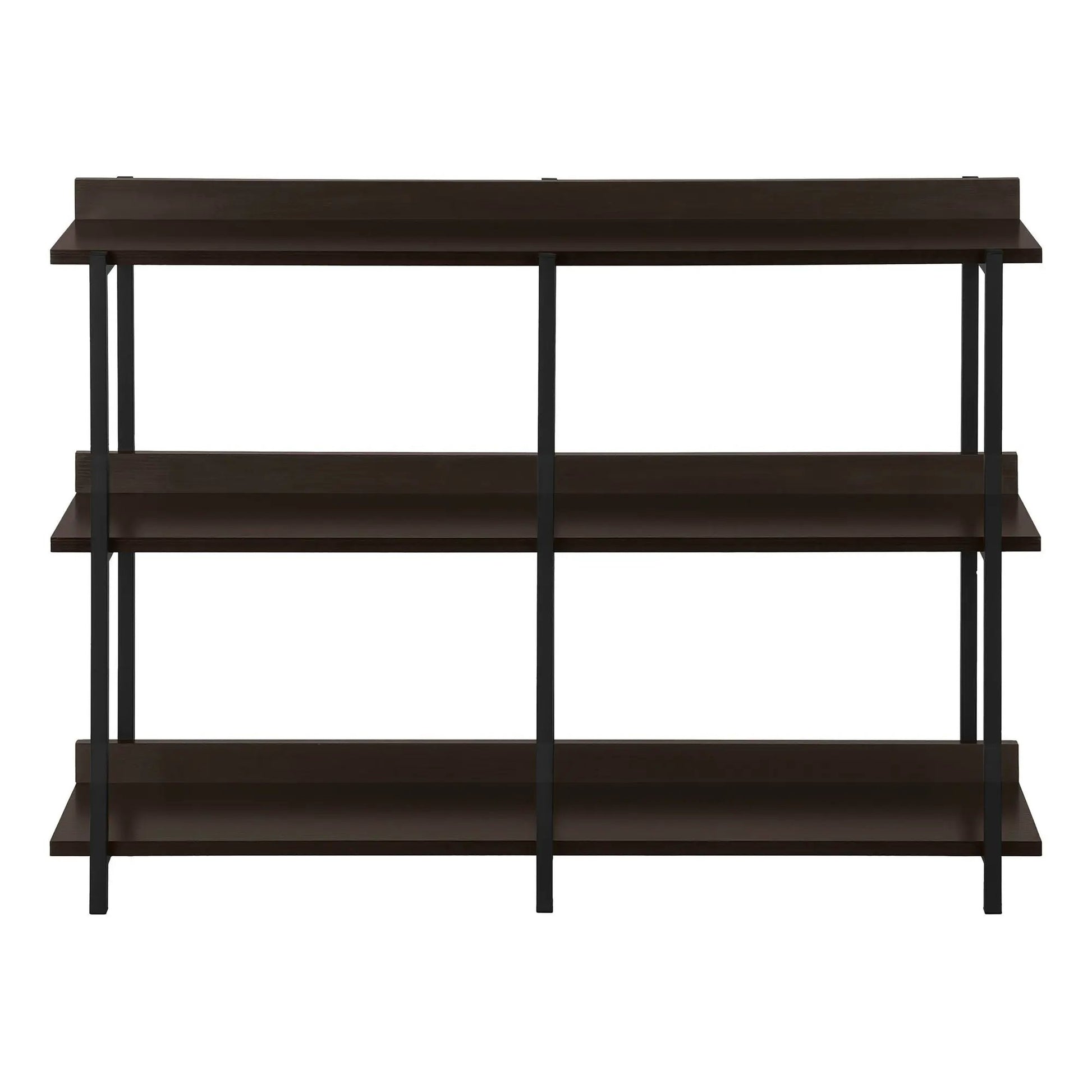 Accent console table three-tier design in dark brown with black metal legs Unique Piece on Tampa Home & Garden Store