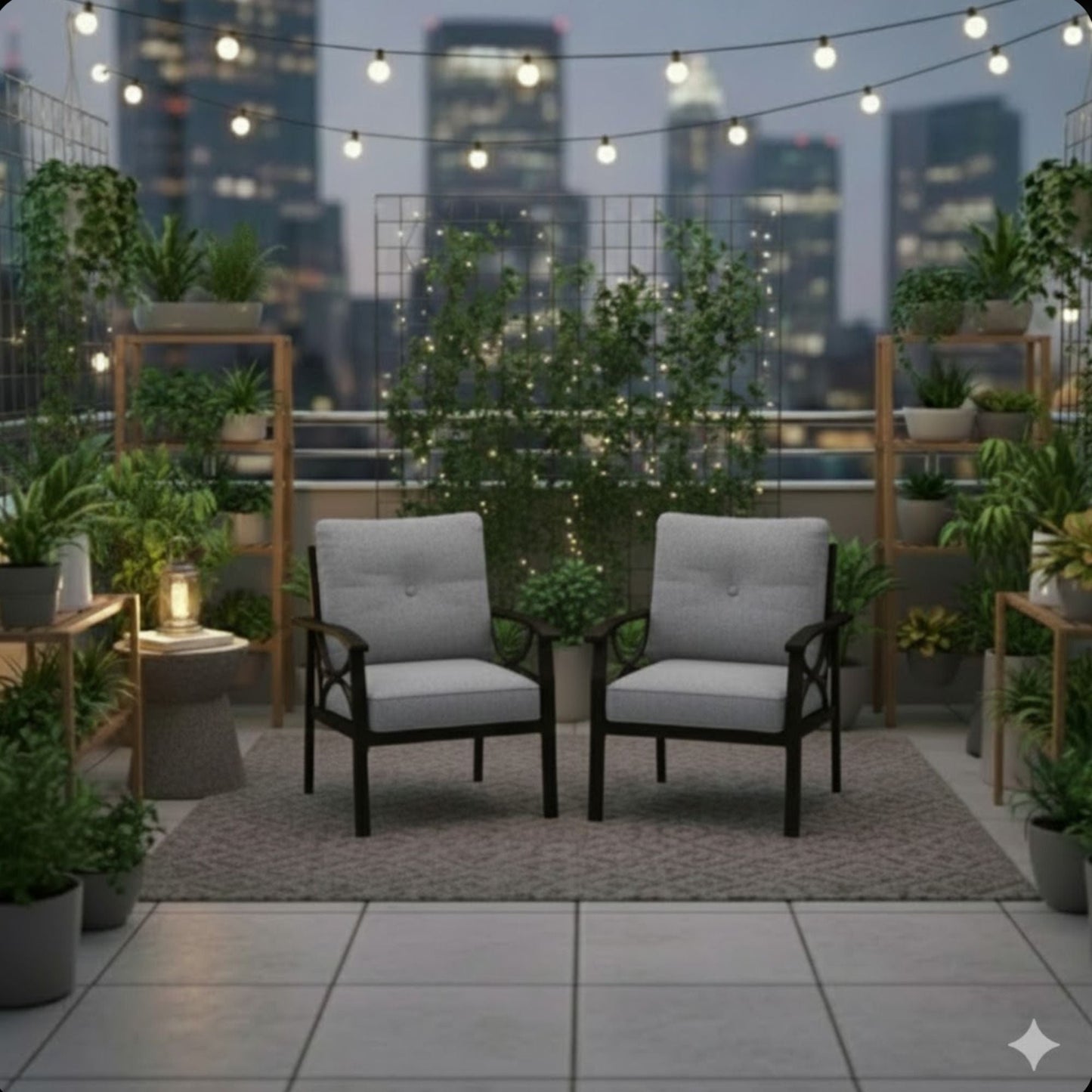 All-Weather Armchairs With Cushions, set of 2, gray cushions, sculptural outdoor chairs on Tampa Home & Garden Store