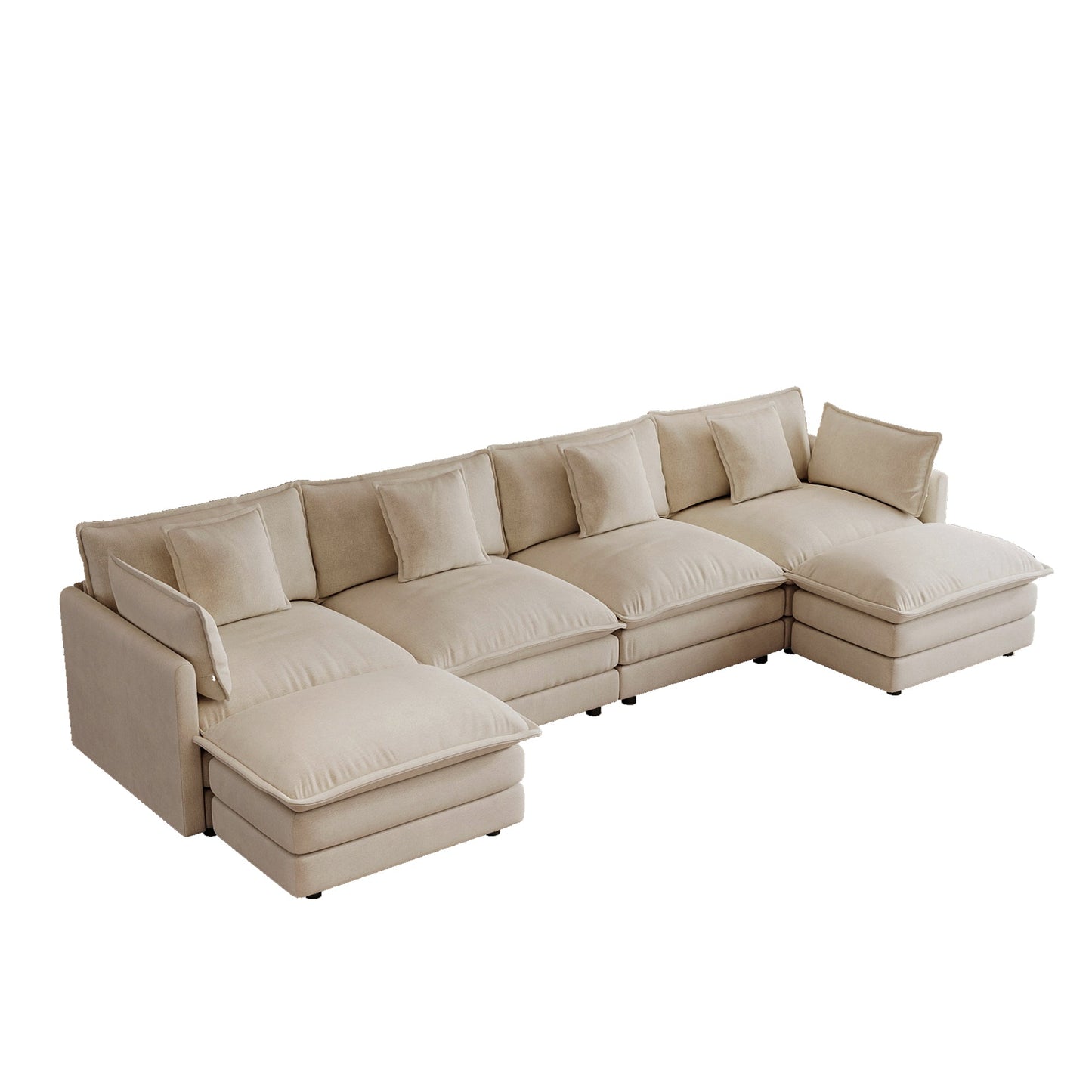 Oversized U Shaped Sofa and Two Chenille Ottomans