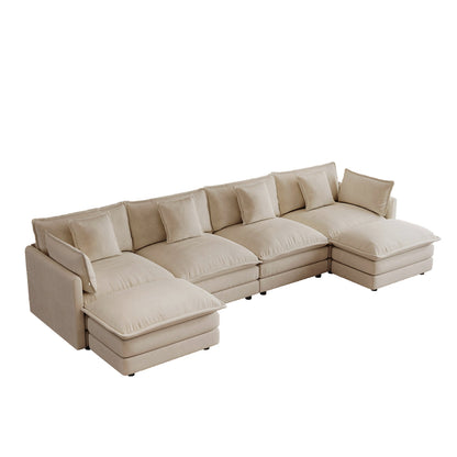 Oversized U Shaped Sofa and Two Chenille Ottomans