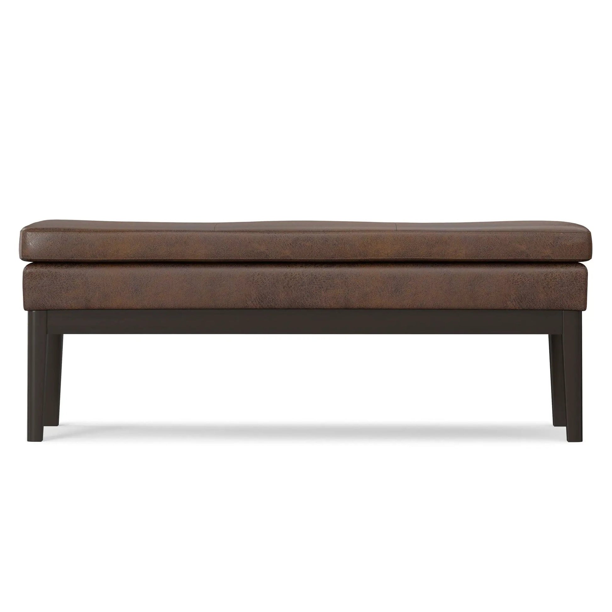 Carlson Ottoman Bench brown leather top with dark legs mid-century design Unique Piece Furniture on Tampa Home & Garden Store