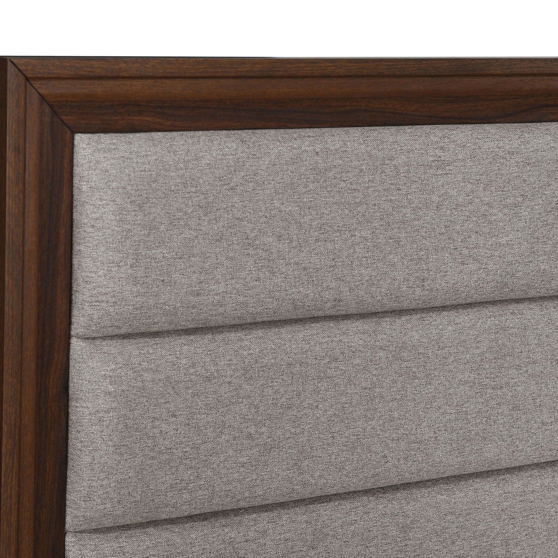 Anza panel bed by HouseOfZazla with dark wood frame and grey fabric upholstery on Tampa Home & Garden Store