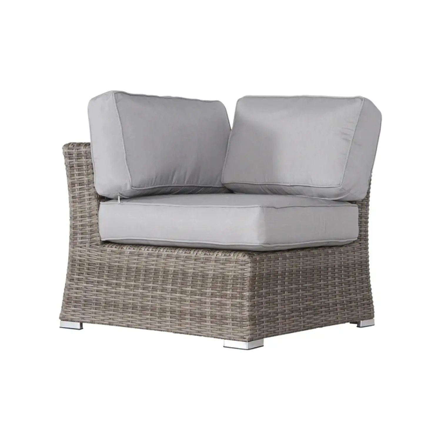 Rattan sectional with grey cushions, wicker frame, seating on Tampa Home & Garden Store