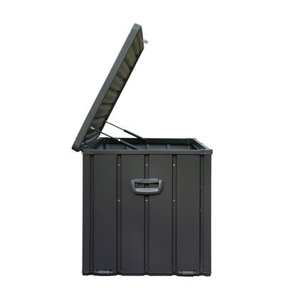 100 Gallon Outdoor Storage Deck Box by HouseOfZazla, dark gray waterproof resin with lid on Tampa Home & Garden Store