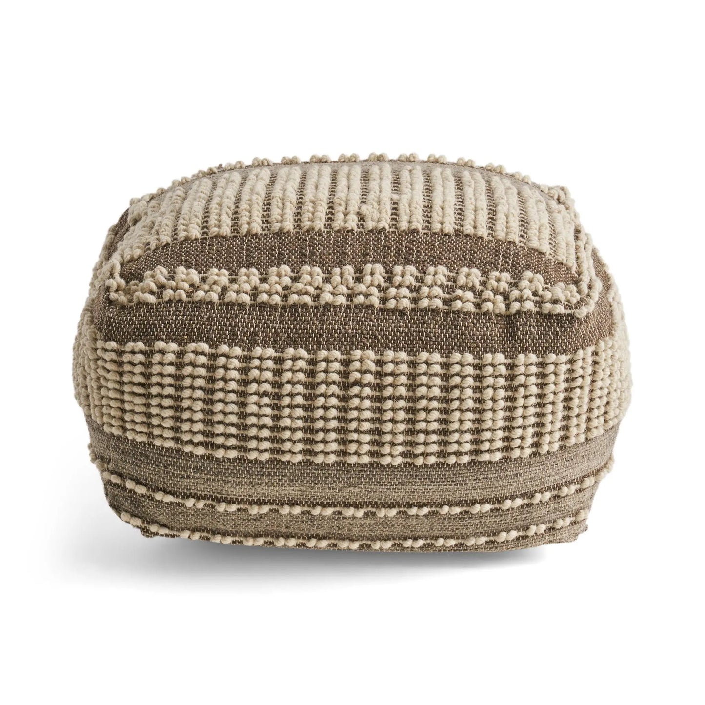 Rustic Wool and Cotton Pouf Handcrafted Tufted