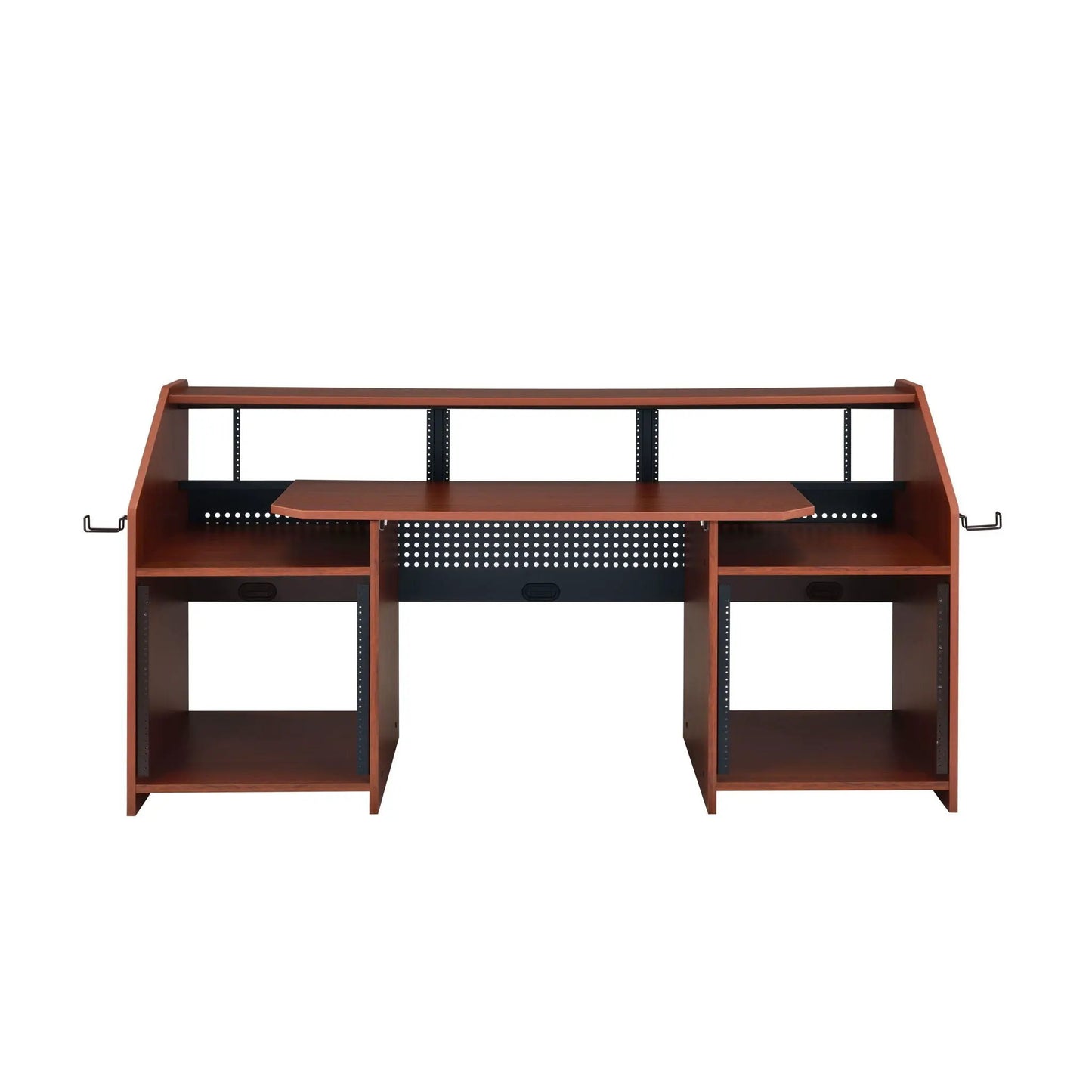 Annette Music Desk in wood with dark metal frame and perforated back panel on Tampa Home & Garden Store